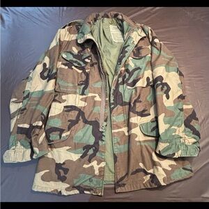 US Army M65 Field Jacket Cold Weather Coat Woodland Camo Small Long